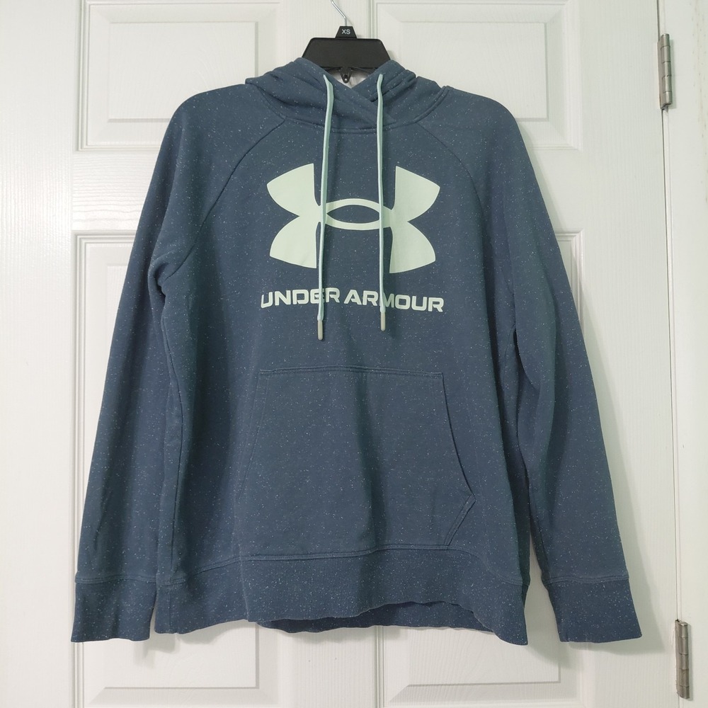 Under Armour Hoodie Womens Large Blue Speckled Fleece Loose Fit Logo Pullover